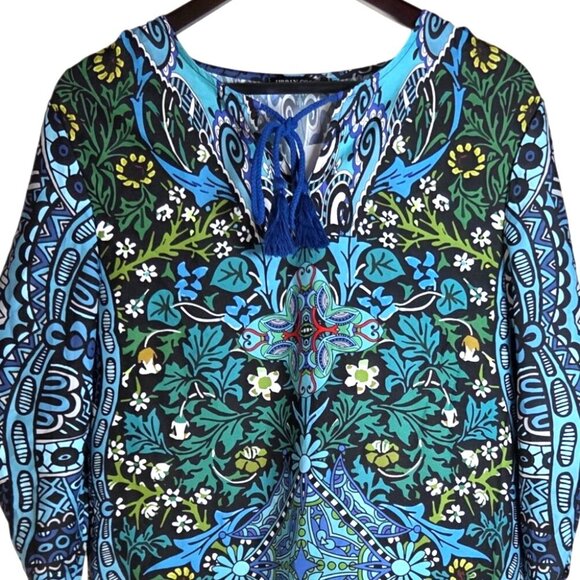 Urban CoCo Bohemian Tassel Tie Blue Floral Ethnic Style Summer Shift Dress L NWT - Picture 3 of 9